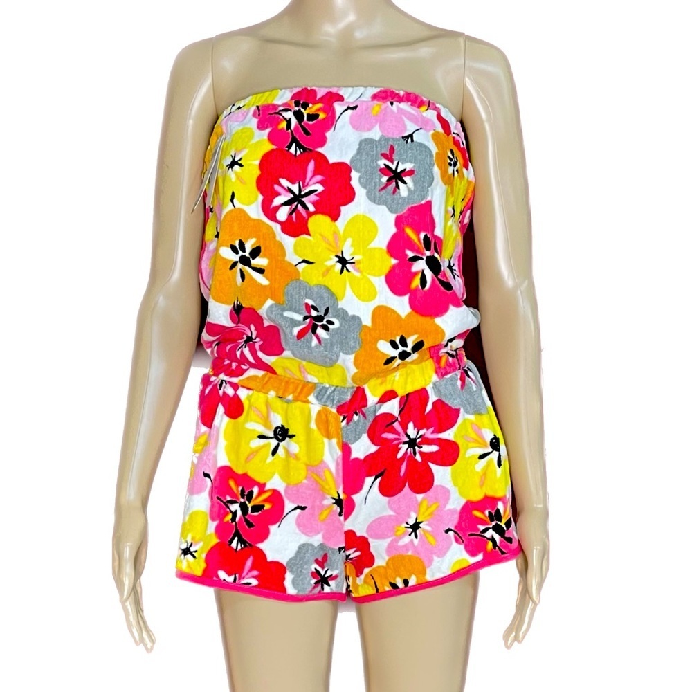All For Color Floral Strapless Terry Romper Size Small